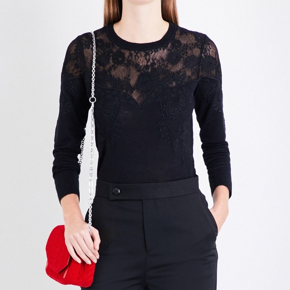 Maje Manoir Floral-Embroidered Lace Knitted Jumper